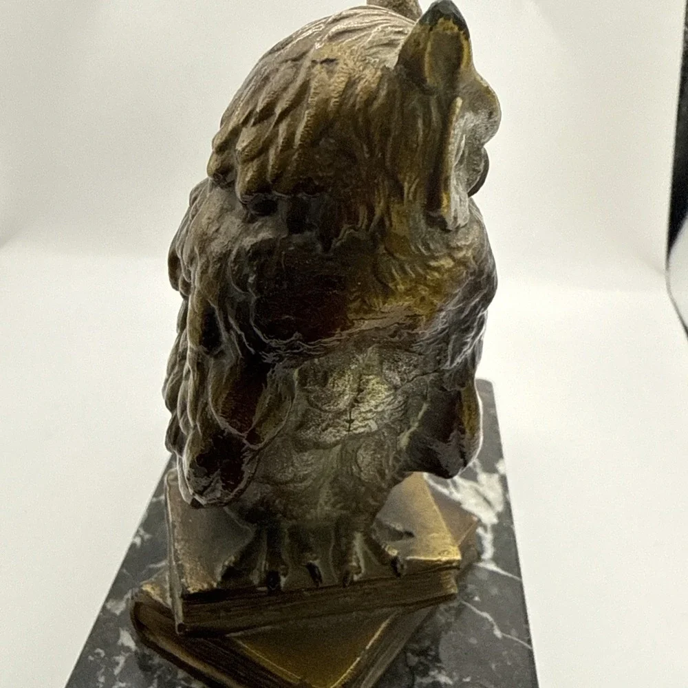 Antique Vienna Cold Painted Bronze Marble Owl Table Lighter Bergman Style